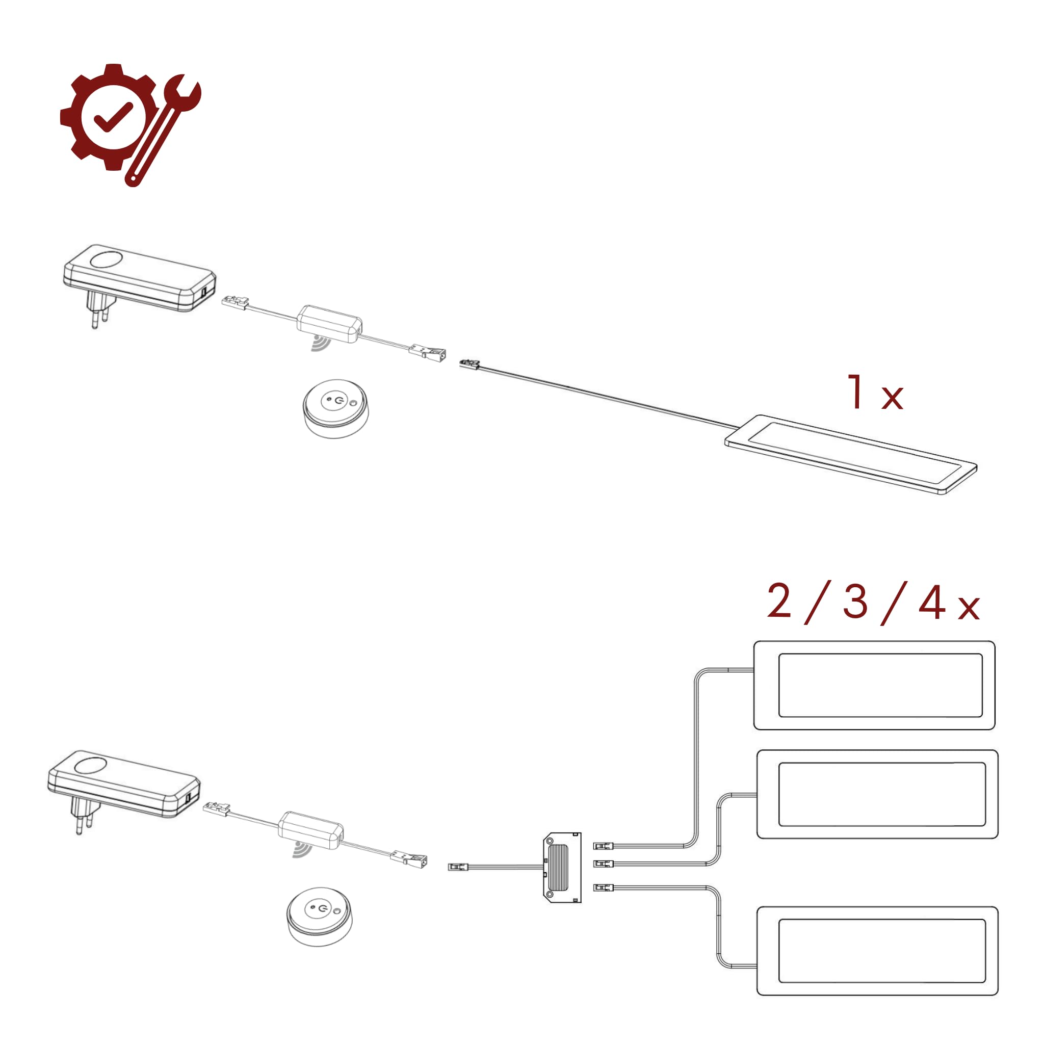 kalb | TooFlatXL LED Unterbauleuchten 1-4er Set mit MonoDot Funkschalter 12V 7W ultraflach 4mm mit XL Lichtfeld 155x55mm Plug&Play mit Netzteil Edelstahl gebürstet 3000K 4000K (4, Neutralweiß)