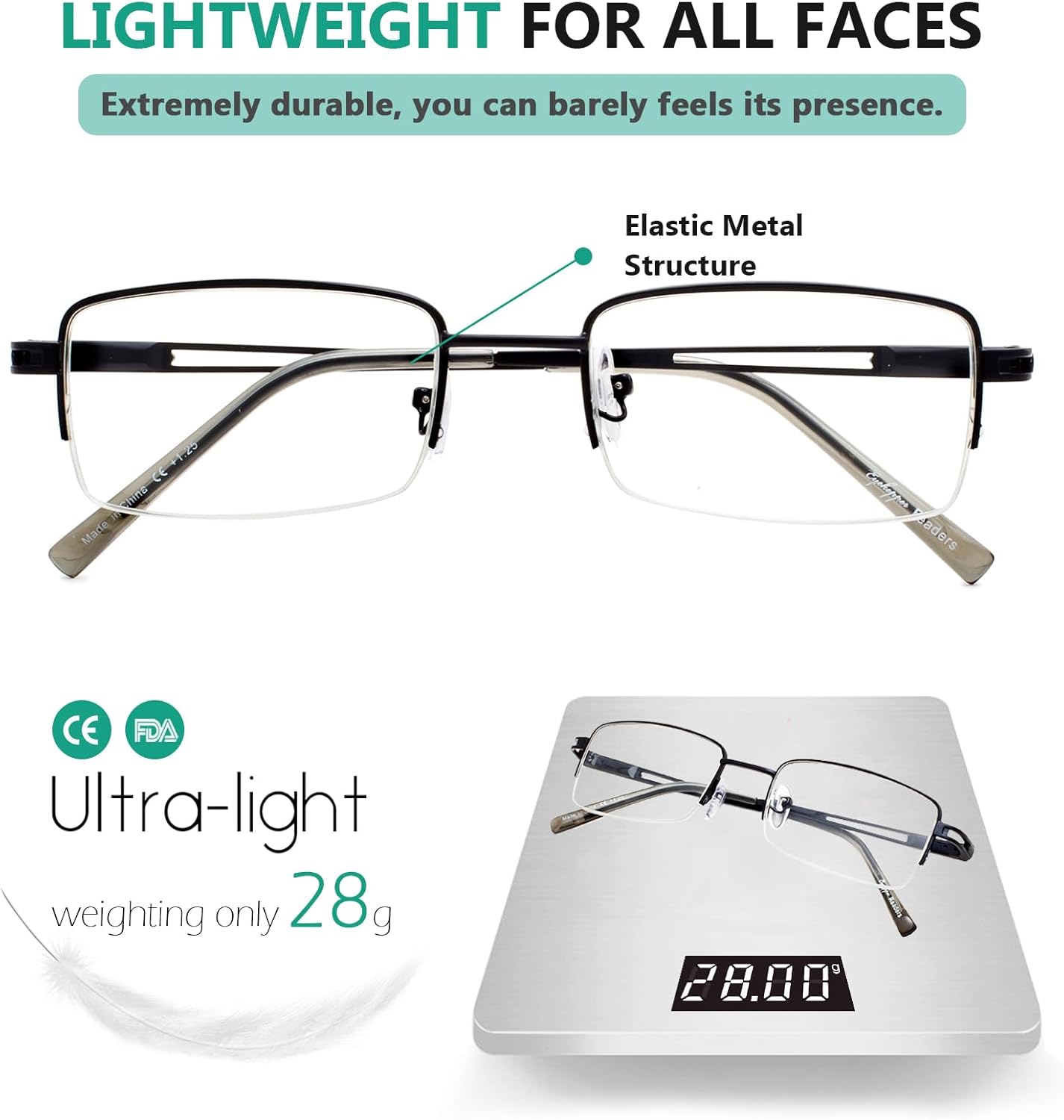 Eyekepper 5-pack Rectangle Metal Half-rim Spring Hinges Reading Glasses Include Computer Readers +1.25