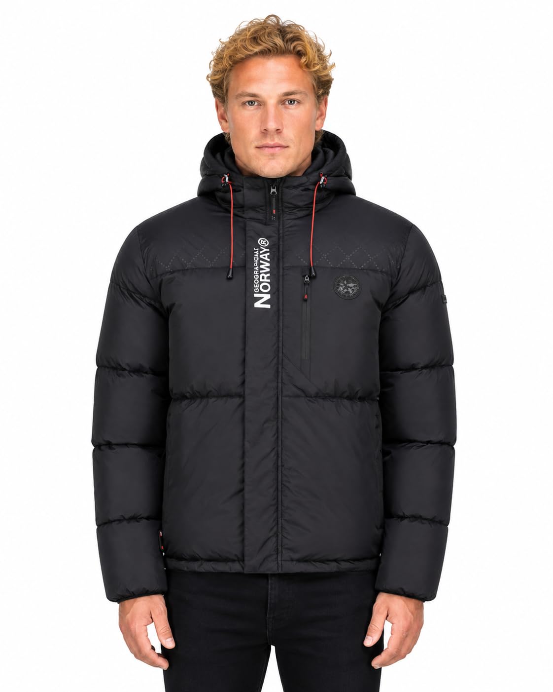 Geographical Norway Betincelle Uomo Piumino Pesante Parka Trapuntato Cappuccio Collo Alto Poliammide Tasche Con Zip Badge PVC Outdoor Inverno