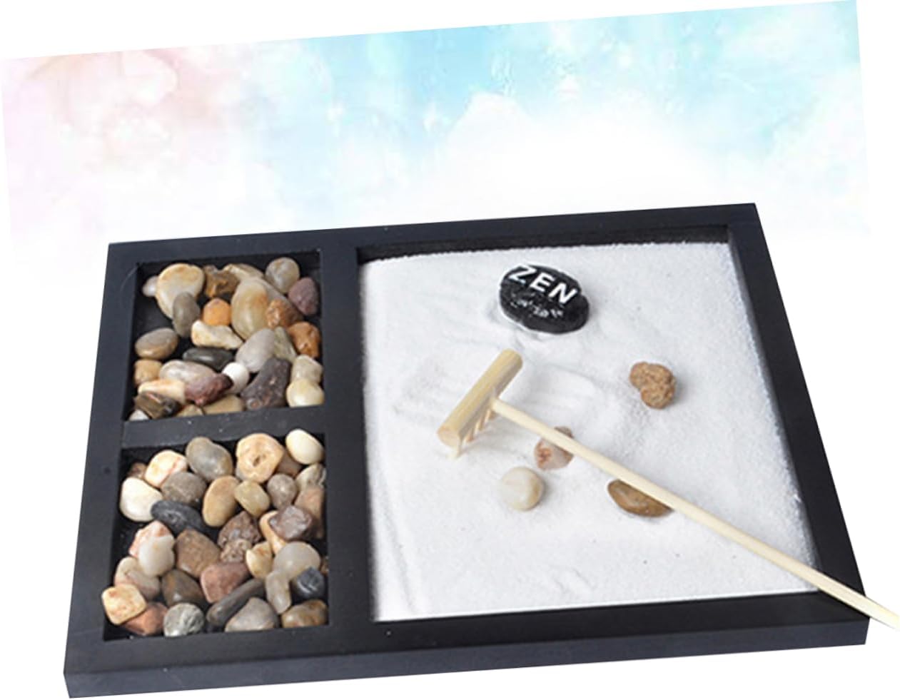 OUNONA Japanese Zen Garden Miniature Landscape Rake Sand Tray Decoration for Home Office Meditation Black Sand Table Accessories