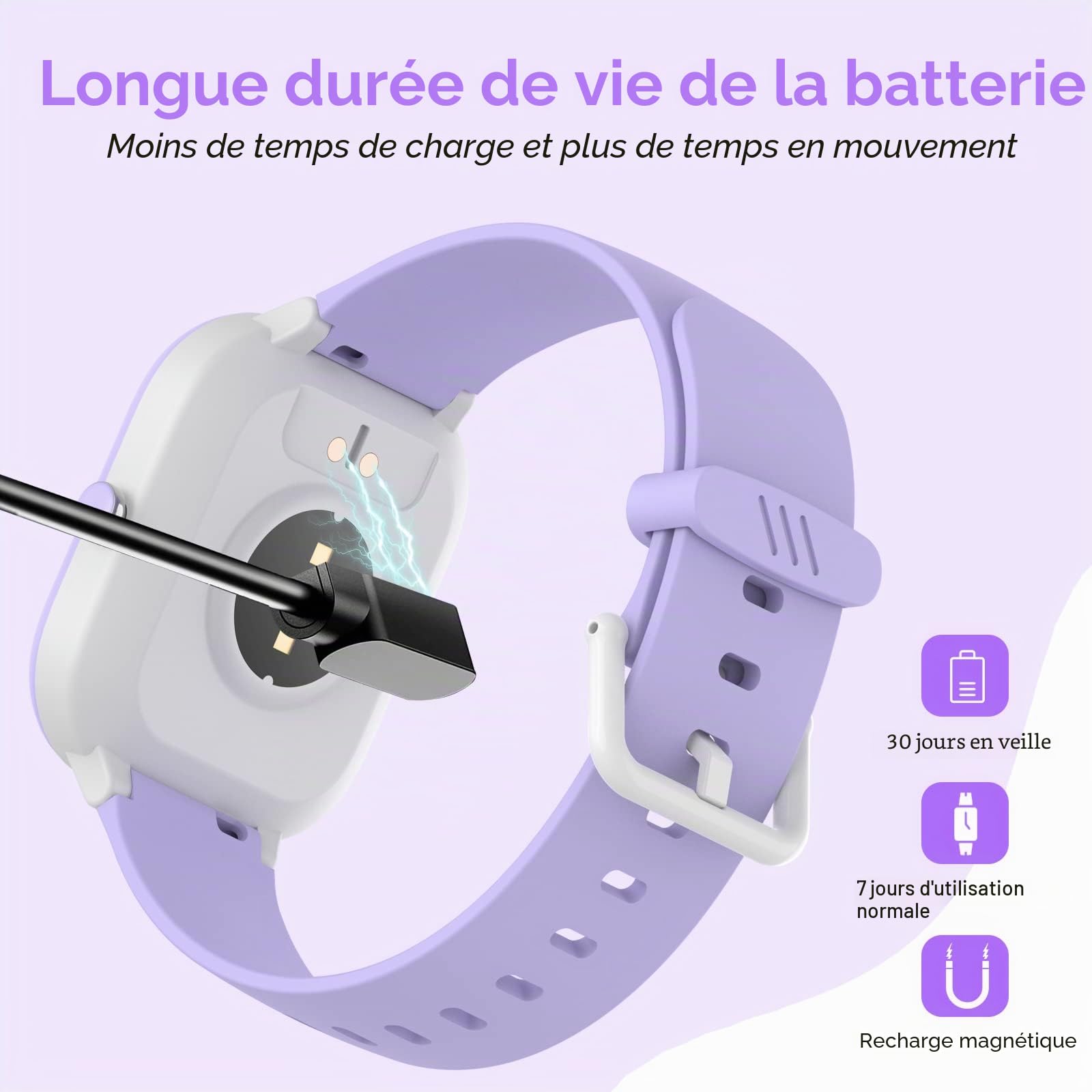 Fitness Tracker Montre pour Enfants, Montre Intelligente étanche IP68 avec 19 Modes de Sport, podomètre, Moniteur de Sommeil, Excellent Cadeau pour Filles Adolescents 6-16 (Mauve)
