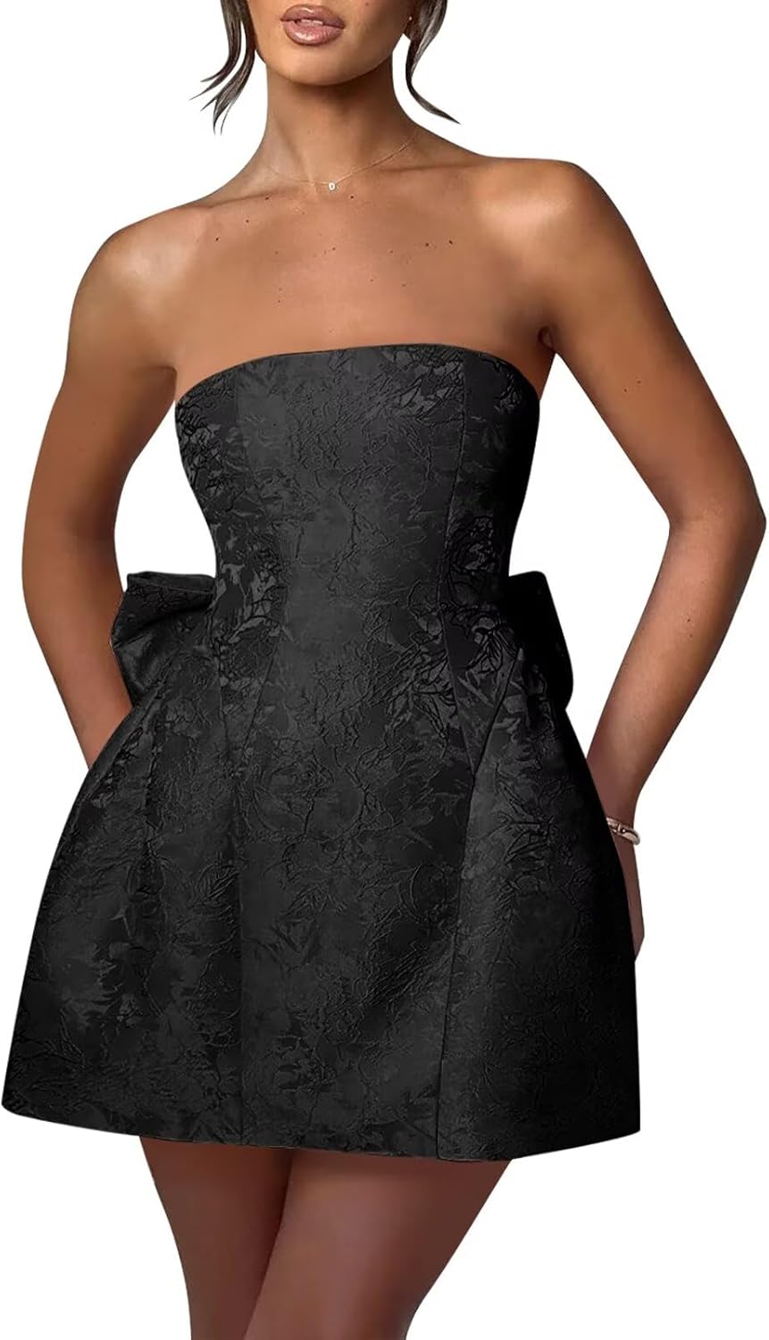 Eightale Satin Strapless Homecoming Dress with Bow Embroidery Short 2024 Prom Graduation Cocktail Dress