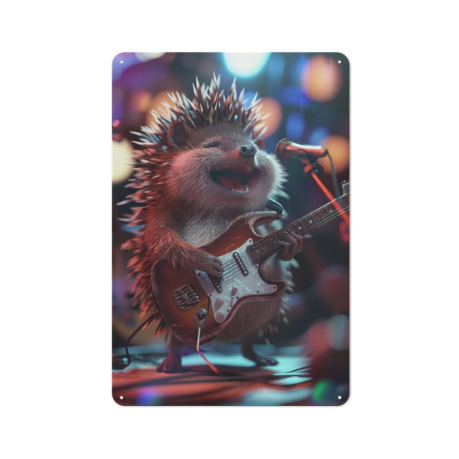 Junmoney Style-20 Tin Wall Plaque 30X20cm With Hedgehog Rock For Studio Or Craft Room, Suited To Studio Decor Lovers