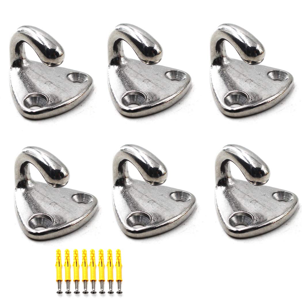 Flomore Fending Hook Marine Grade 316 Stainless Steel Pad Eye Fender Hook Boat Ship Hardware Come with Screws (Pack of 6)