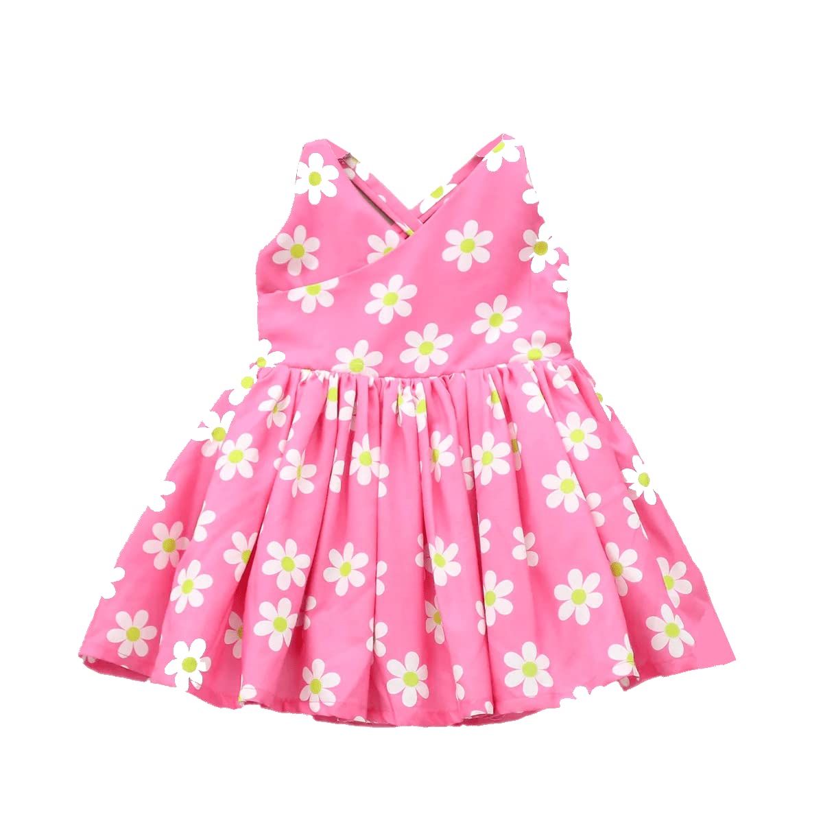 Leons FabGirls Pink Floral Printed Summer Wear Fit and Flare Dress | Tunic | Frock (3-4 Years)