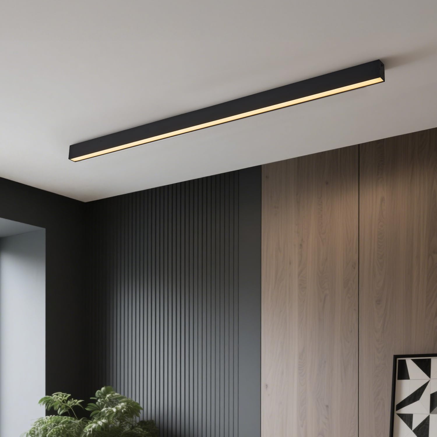Black ceiling light LED modern and simple long strip ceiling surface installation suitable for living room bedroom corridor