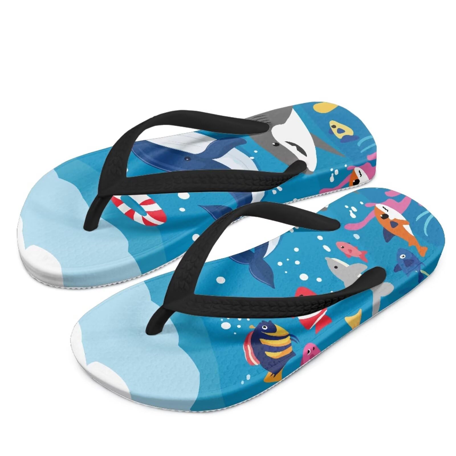 Watdotory Ocean Animals Whale Print Flip Flop Sandal Water Shoes - Beach Slides Slip-on Quick Dry Thong FlipFlops Sandals for Boys (11-12 Little Kids) Size 12.5