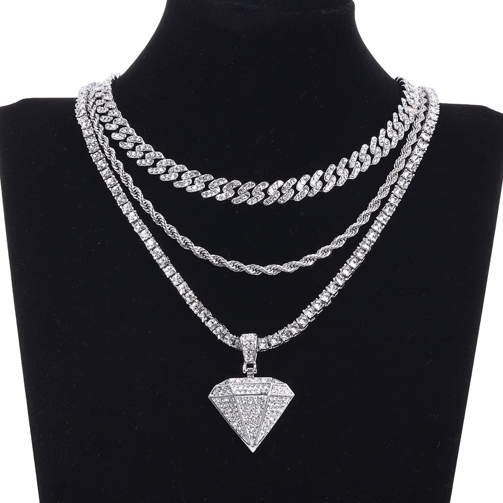 Męski wisiorek Naszyjnik Iced Out Chain Bling Crystal Naszyjnik dla mężczyzn Hip Hop Złoty Łańcuszek tenisowy Biżuteria-akcesoria