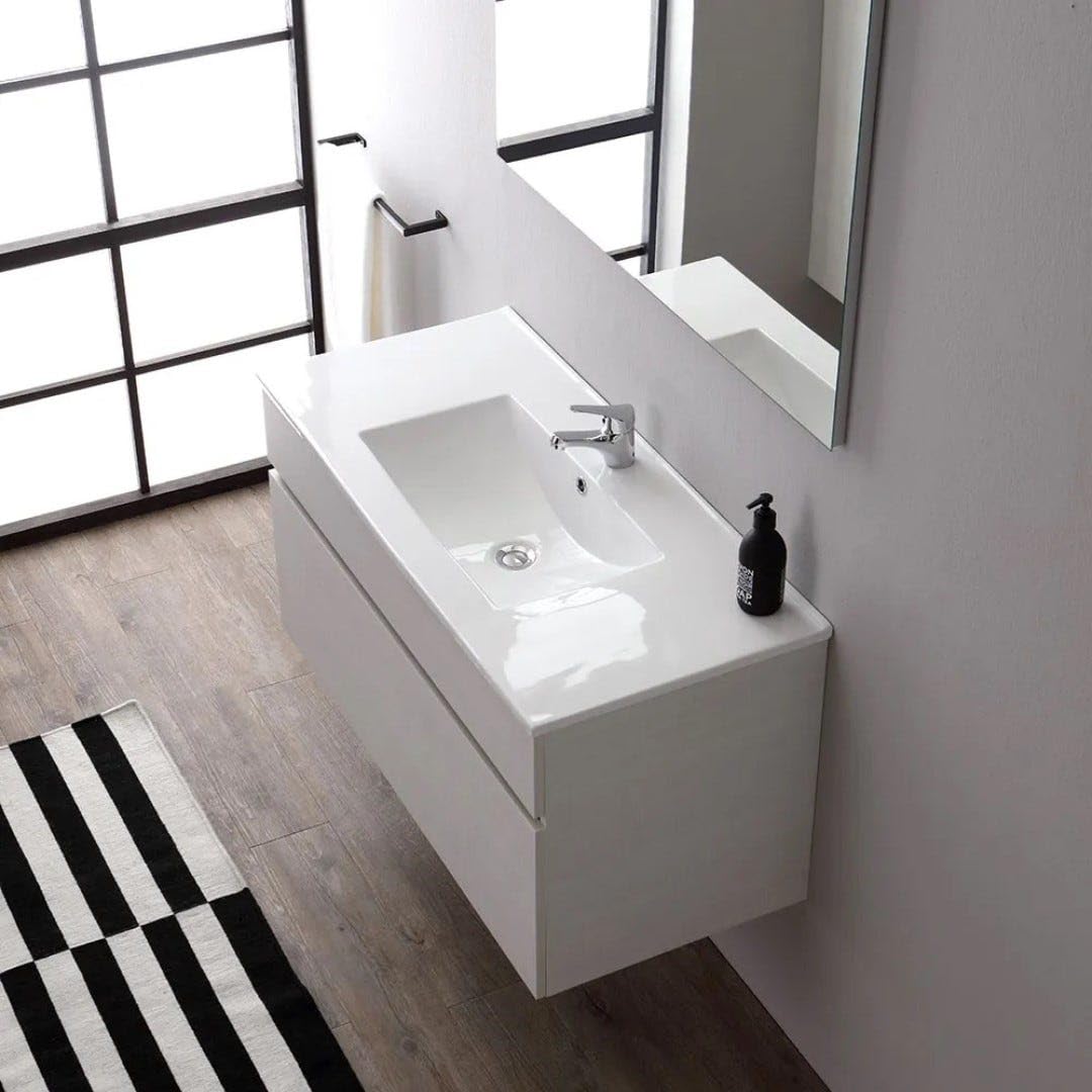 Kiamami Valentina - Mobile bagno sospeso da 100cm con cassetto grigio moon e specchio 100x60