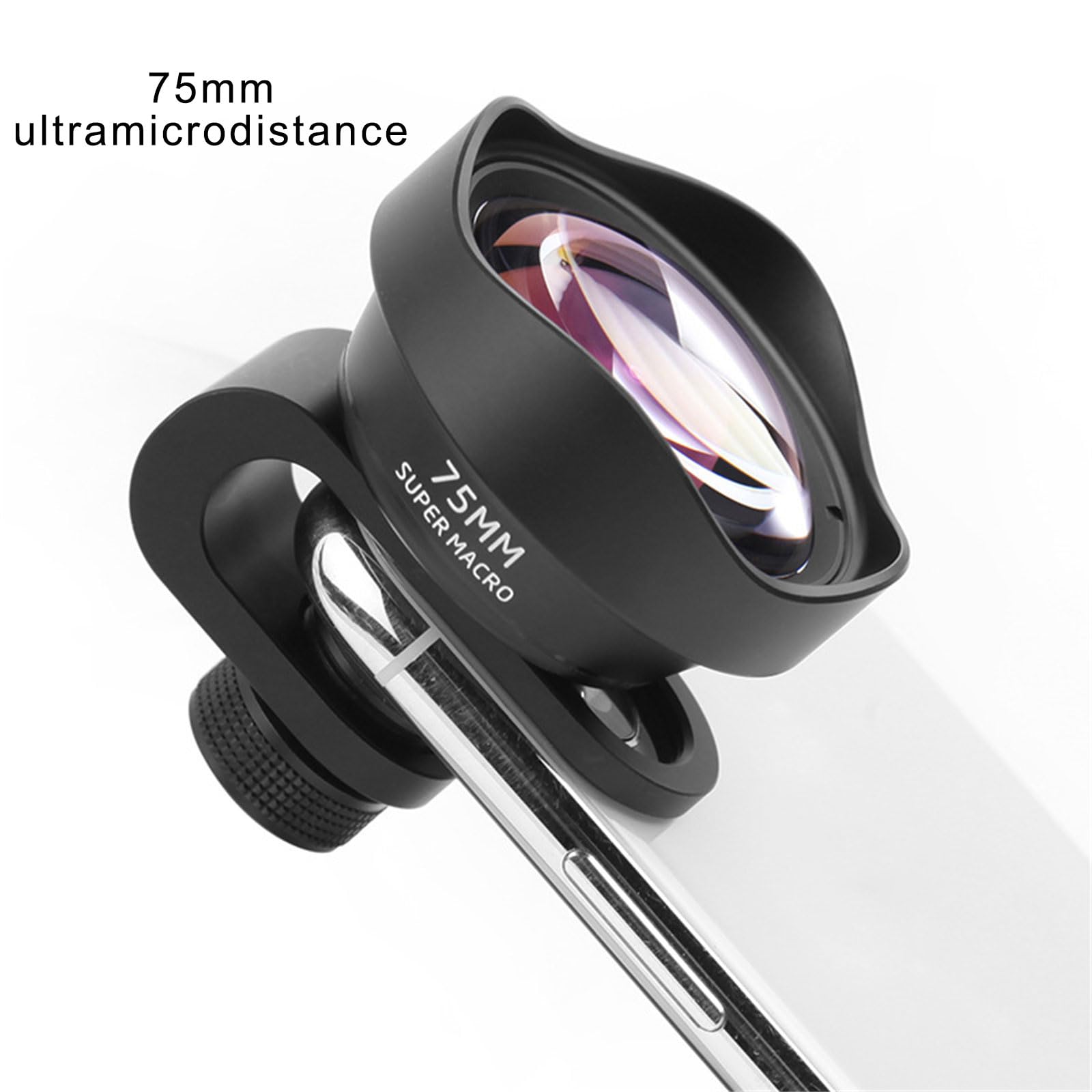 Obiettivo macro professionale da 75 mm con effetto DSLR con clip per telefono, teleobiettivo esterno per la maggior parte degli smartphone, nero