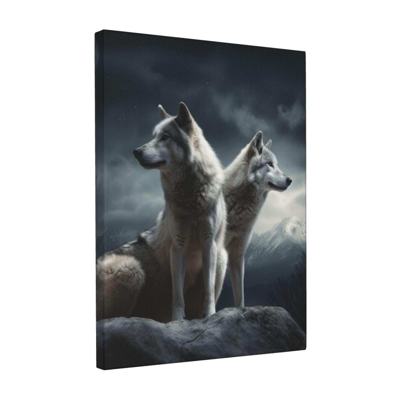 FodPand wolf at night Canvas Wall Art for Living Room Wall Decor 12"x16" Modern Artwork Painting Pictures Hanging Canvas Prints Aesthetic Wall Art for Bedroom Bathroom Office Wallart Decor
