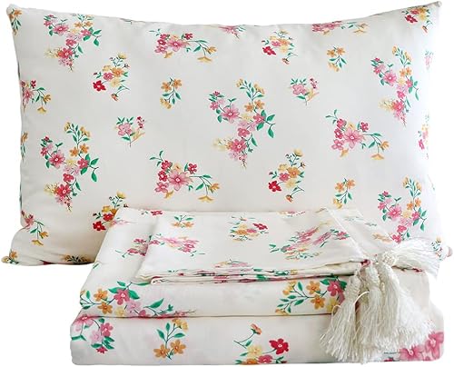 Miniatura 3 de Juego de sábanas tamaño King, ropa de cama de campo francés extra suave, 100% algodón, juego de sábanas florales rosas con diseño botánico de 5