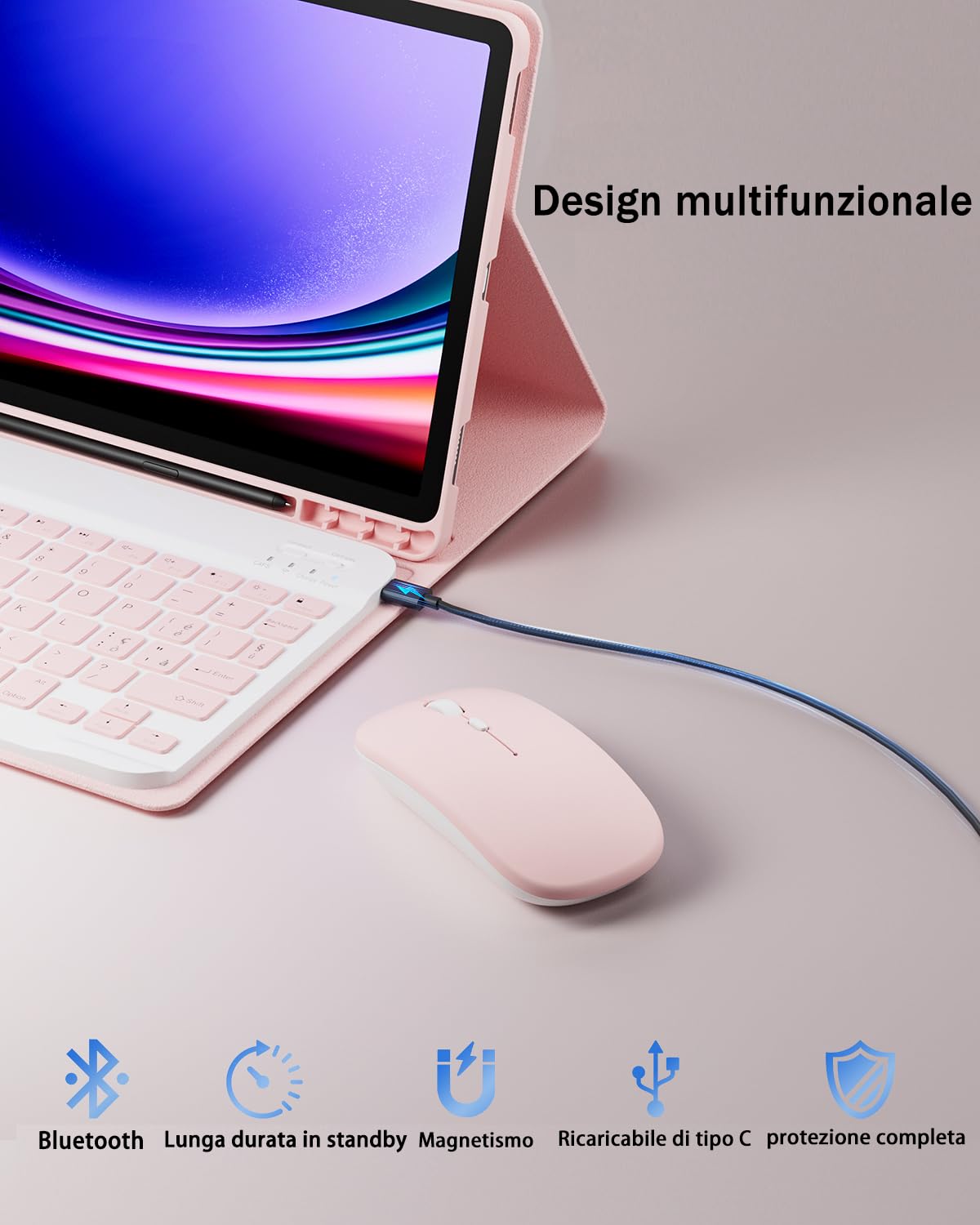 Cover Per Samsung Galaxy Tab S10 Ultra/S9 Ultra/S8 Ultra 14.6 Pollici con Bluetooth Wireless Italiano tastiera (QWERTY) e Mouse Coperchio Protettivo con Scanalatura Portapenna Keyboard Case Rosa