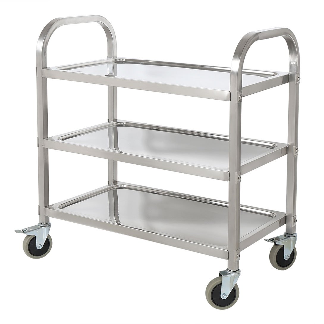 Carrito de Cocina con 4 Ruedas de 3 Niveles de Acero Inoxidable Estantes de Almacenaje de Acerocarrito Estantería Cocina Carro de Ahorro de Espacio 95 * 50 * 95 cm