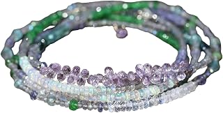 Natural Labradorite Opal Tsavorite Sapphire Long Necklace Wrap Bracelet Solid 14K White Gold