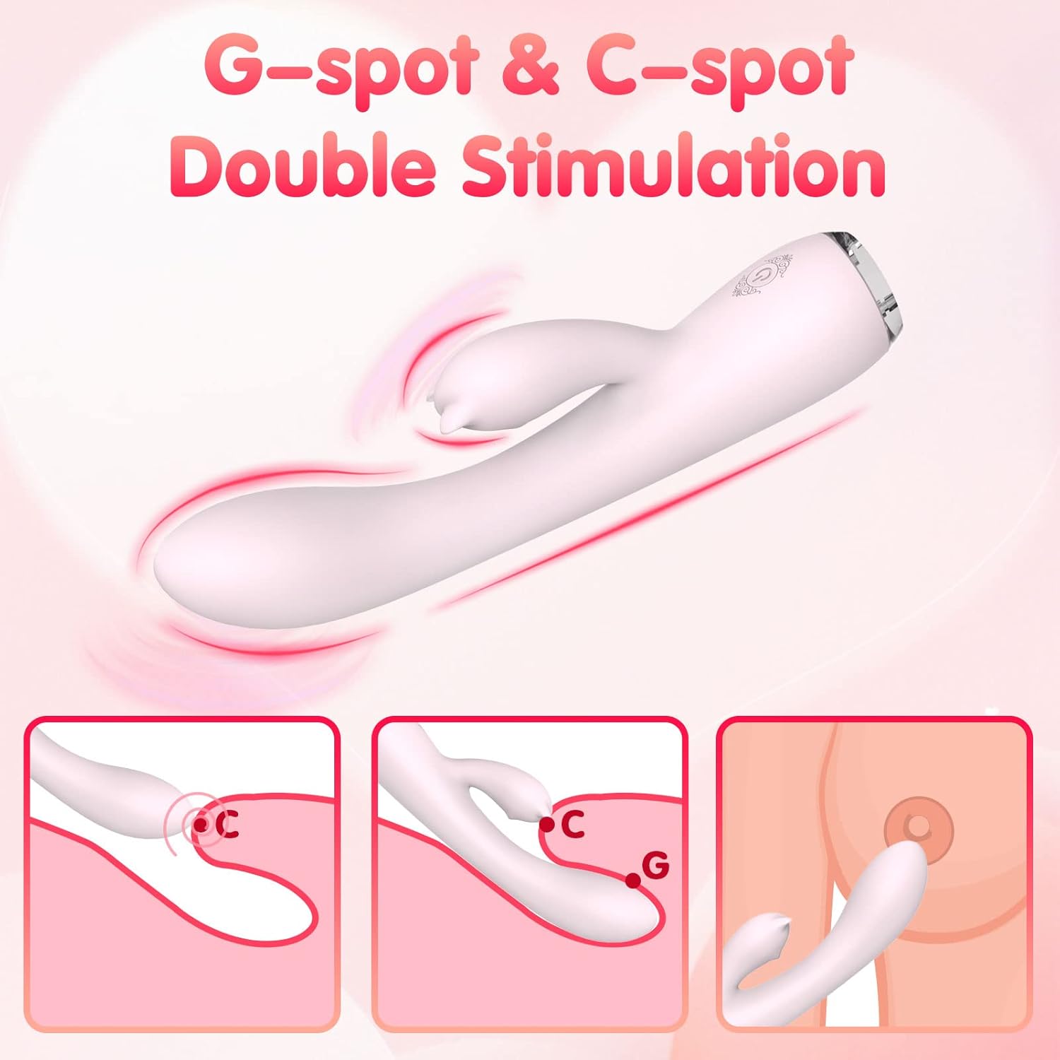 Rabbit Vibrator 9 Vibrating for Women G-Spot Clitoris Stimulator Vaginal Masturbation with Light Show, Fully Waterproof, USB Rechargeable Adult Sex Toys for Women Pink