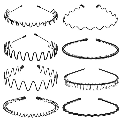 Miniatura 14 de Diademas de metal para hombres y mujeres, banda de pelo de resorte ondulado de metal, aro ajustable antideslizante para el cabello para deportes,
