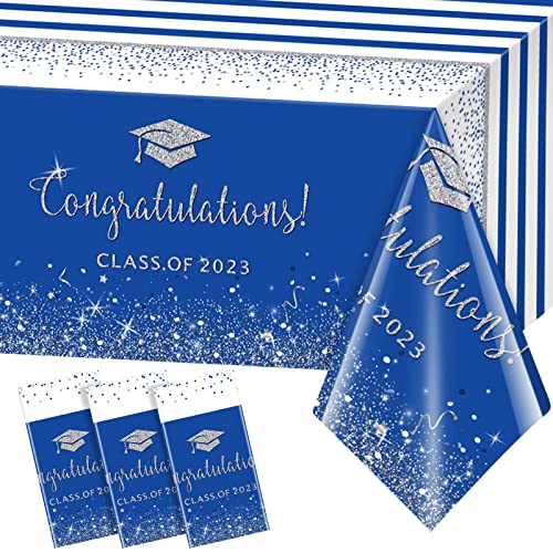 3Pack Class Of 2023 Graduation Tablecloths,Plastic Disposable Tablecloth ,Foil Dot Table Cover For 2023 High School University College Graduation Party Decoration,54 X 108 Inch (Blue And Sliver ) #TOP16