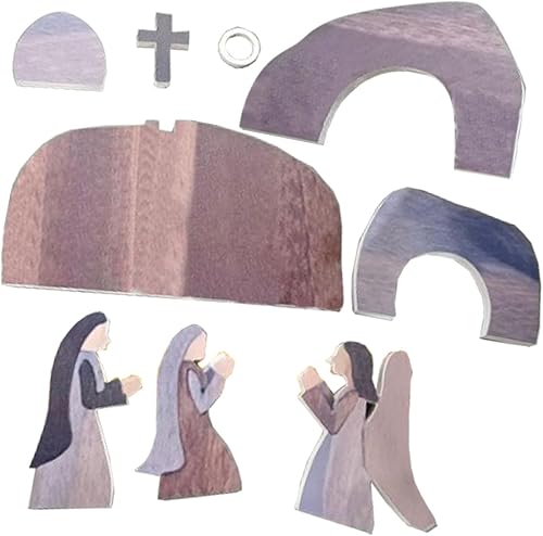 Miniatura 6 de Wnvivi Juego de escena de resurrección de Pascua, figuras de madera vacía de tumba, decoración de escena de mesa de Pascua, juego de resurrección de