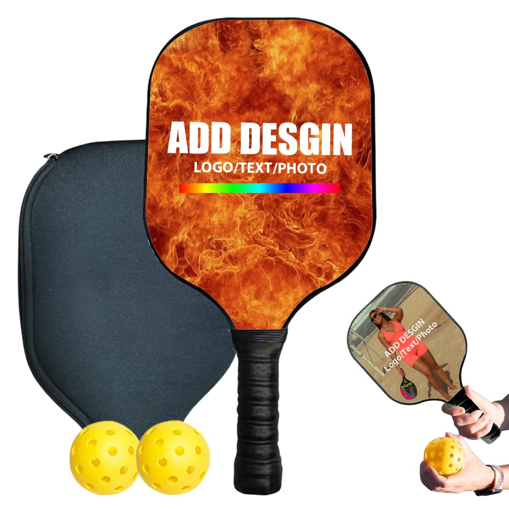 Custom Pickleball Paddles Set of 2 Personalized Pickle Ball Rackets with Photo Text or Logo 7oz Lightweight Fiberglass Pickleball Paddles Gifts for Sport Lover