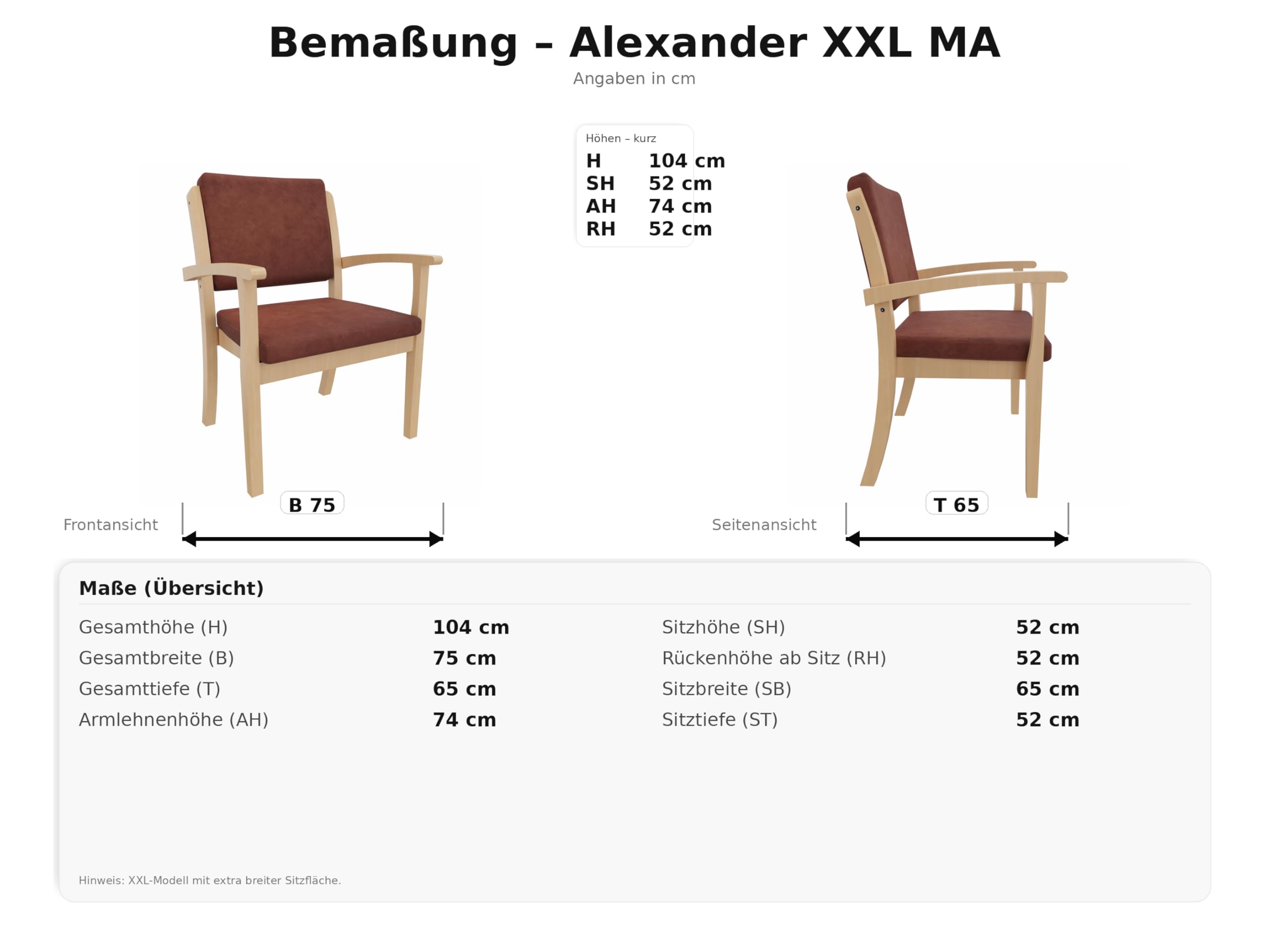 Schwerlaststuhl Alexander XXL – Stuhl mit Armlehnen für Schwergewichtige bis 250 kg – 52cm Sitzhöhe