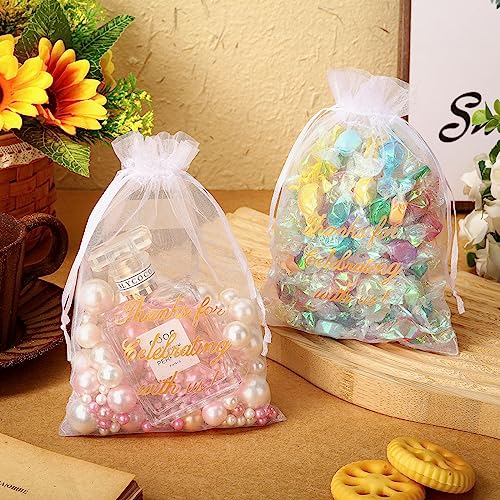 Image of Riakrum 100 Pcs Sheer Organza Bags Wedding Favor Mesh Drawstring Bags Thank You Gift Bag for Guests Candy Candy Gift Bag for Wedding Favors, Bridal Shower, Anniversary, Birthday(5 x 7 Inch,White)