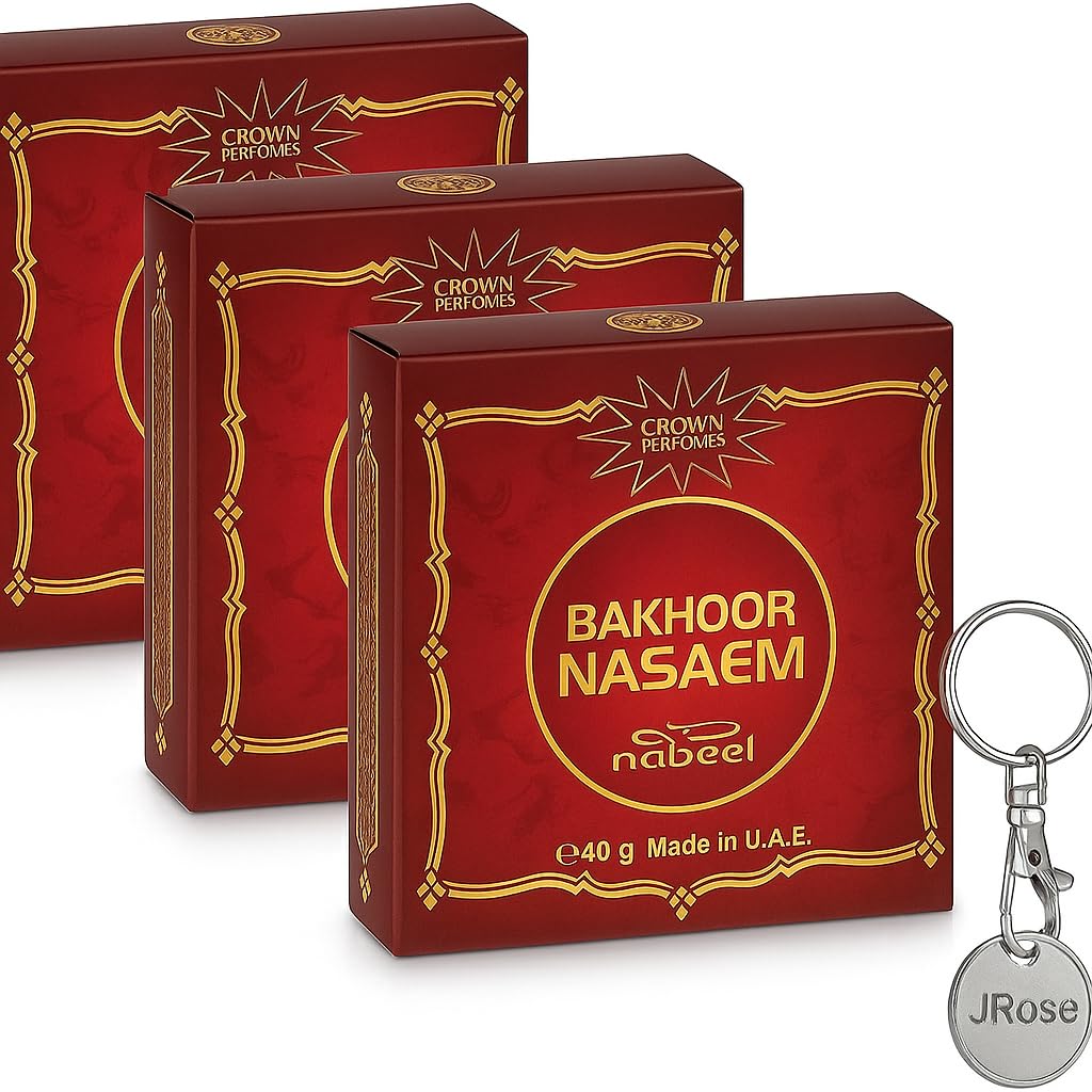 Nabeel Nasaem Oudh Bakhoor Incense Bricks 3 x 40g with JRose Trolley Coin – Arabic Home Fragrance Made in UAE, Strong Long-Lasting Scent