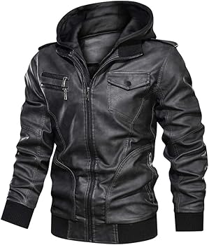 Wvapzxx Men Casual Retro Motorcycle Leather Jacket Winter Hooded