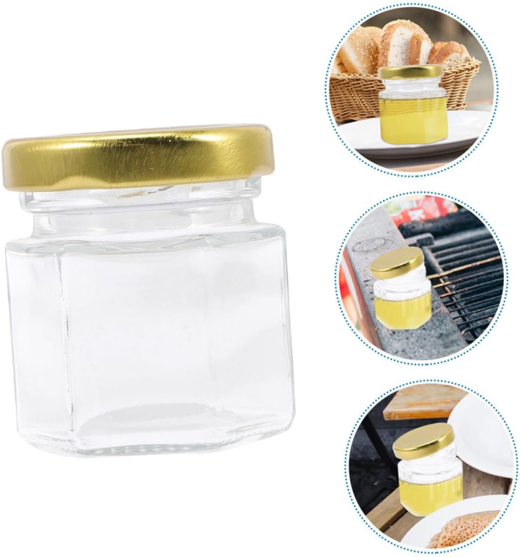 HEALLILY 24pcs Hexagon Clear Food Storage Jars Sealed Honey Jars Lids for Canning Jam and Syrup Multi-use Containers for Pantry Organization