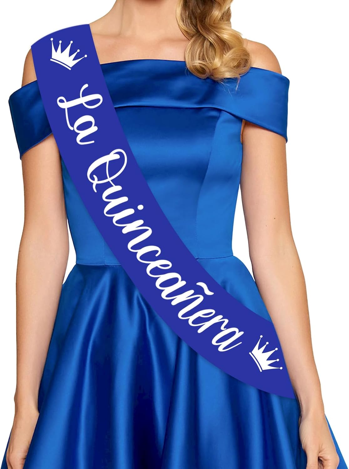 JOYMEMO Quinceanera 15th Birthday Sash for Sweet Girl - Blue La Quinceañera Sash Floral Crown Princess Sash Decor, Mis Quince 15th Party Decoration Supplies