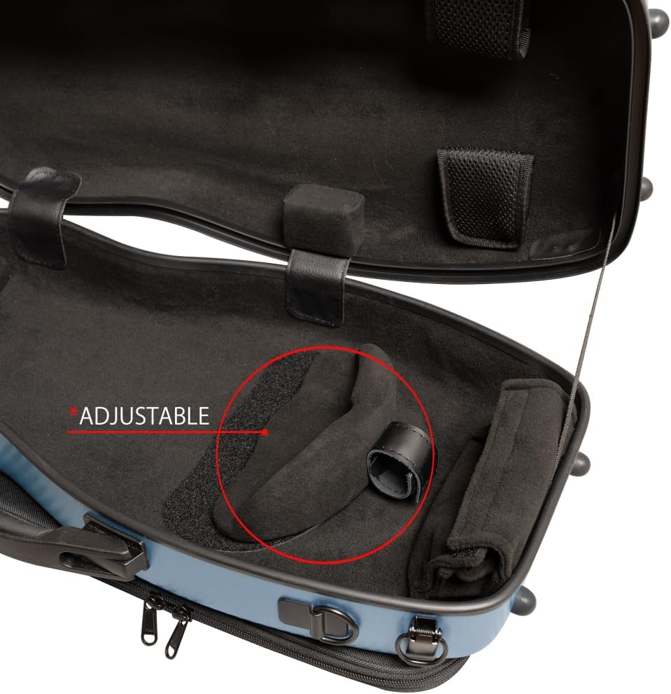MI&VI NP-7016 Light Hard Shell Violin Case for (Full Sized) 4/4 Violins with Adjustable Straps | Water Resistant | Travel Backpack | Poly Carbon Fiber Shaped Violin Case (Blue)