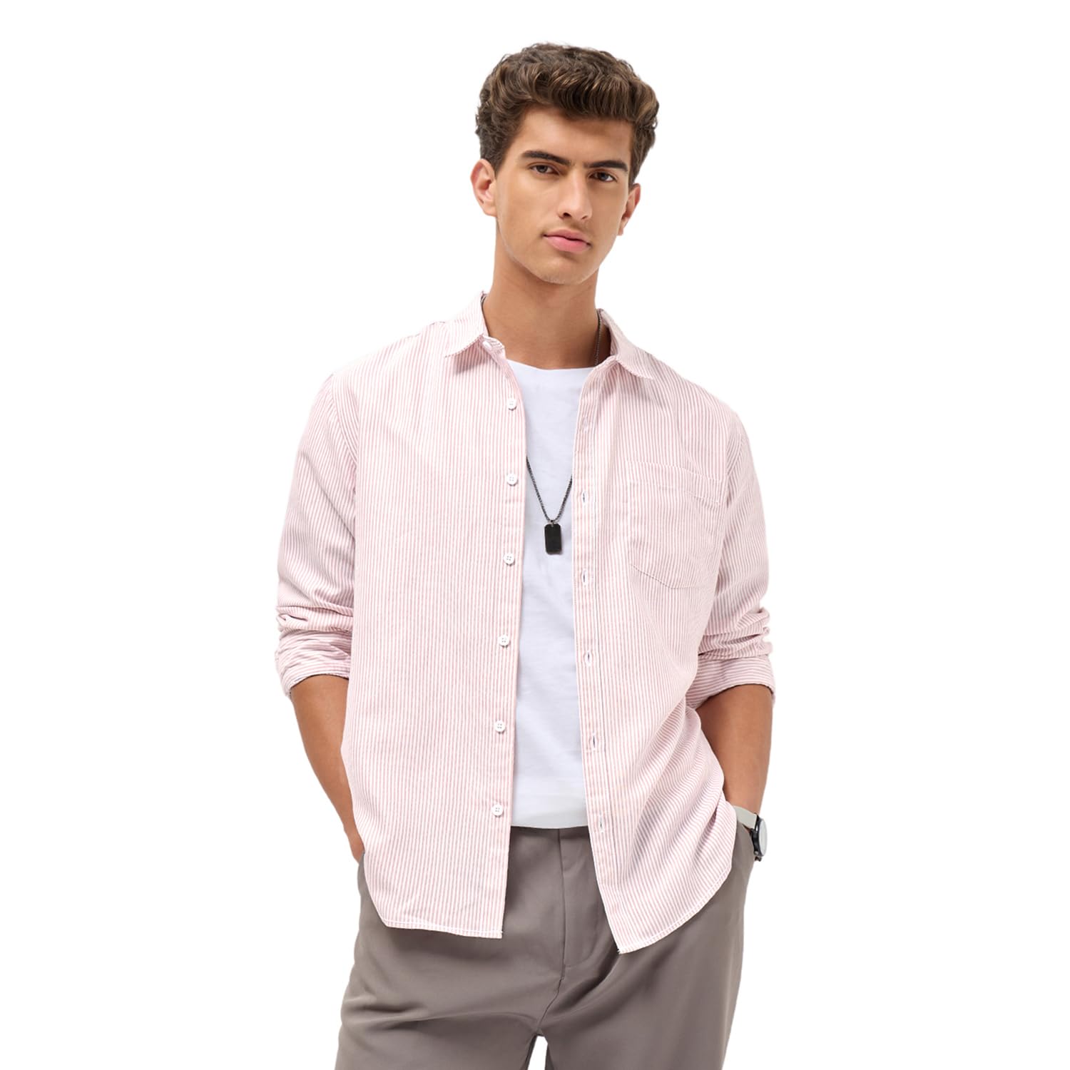 urbano fashion Men's Cotton Full Sleeve Regular Fit Casual Striped Shirt-picture-35