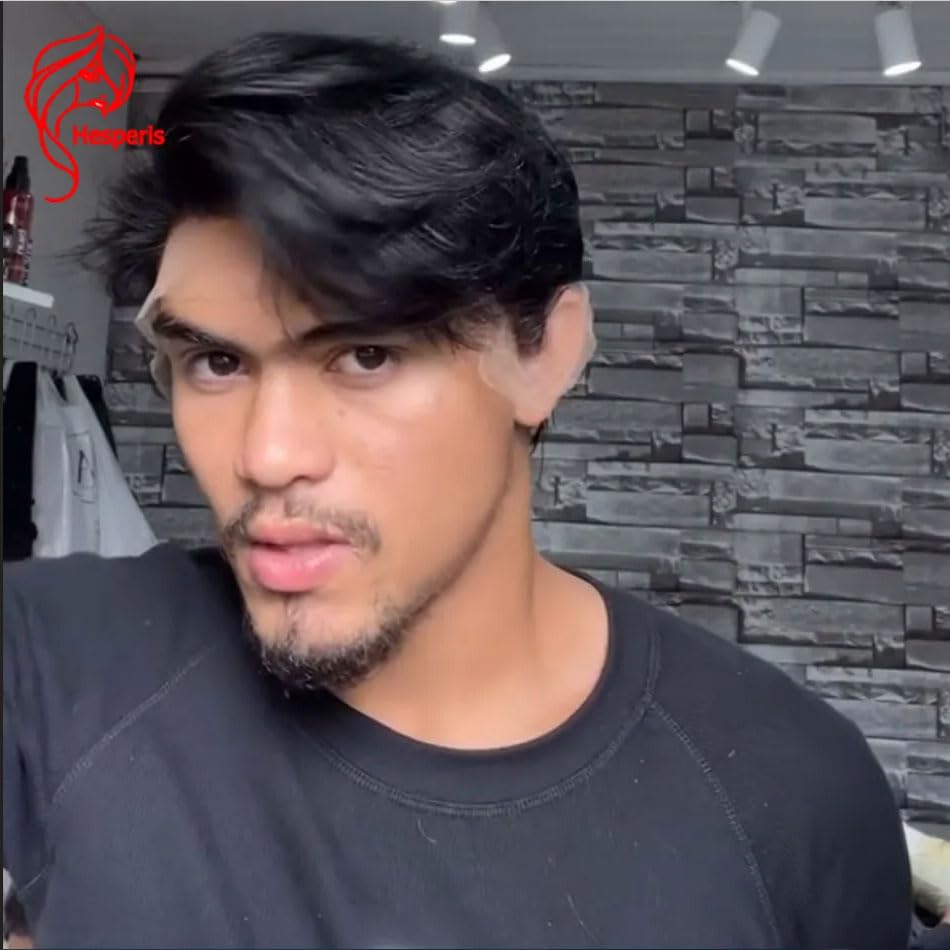 Hesperis Pre Plucked Men's Wig with Sideburns Shaved Lace Front Human Hair Wigs Short Pixie Cut Wig with Side Layered Bangs (150density)