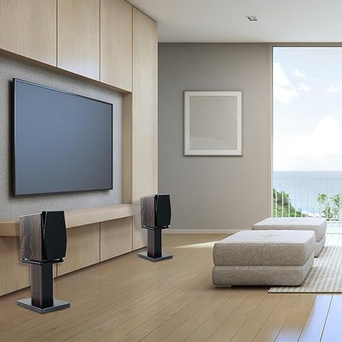 Miniatura 4 de 16 pulgadas (15.7 in) - Par de soportes de madera para altavoces de escritorio de alta fidelidad en casa y altavoces satelitales, experiencia de