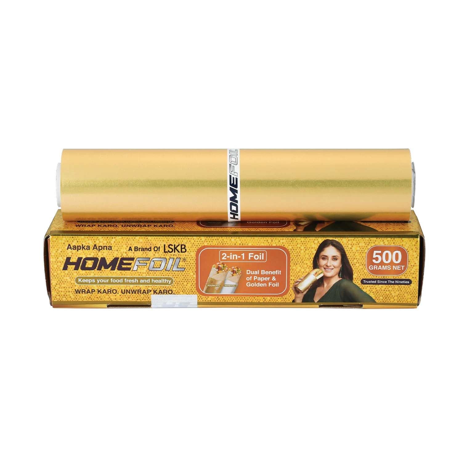 2-in-1 Paper & Golden Converted Aluminium Foil (500 Grams Net) for Food Packing | Keeps Food Fresh | Ideal for Food Wrapping, Packing, Storing and Serving | 33.06 Meter Net Guaranteed Length-image-33