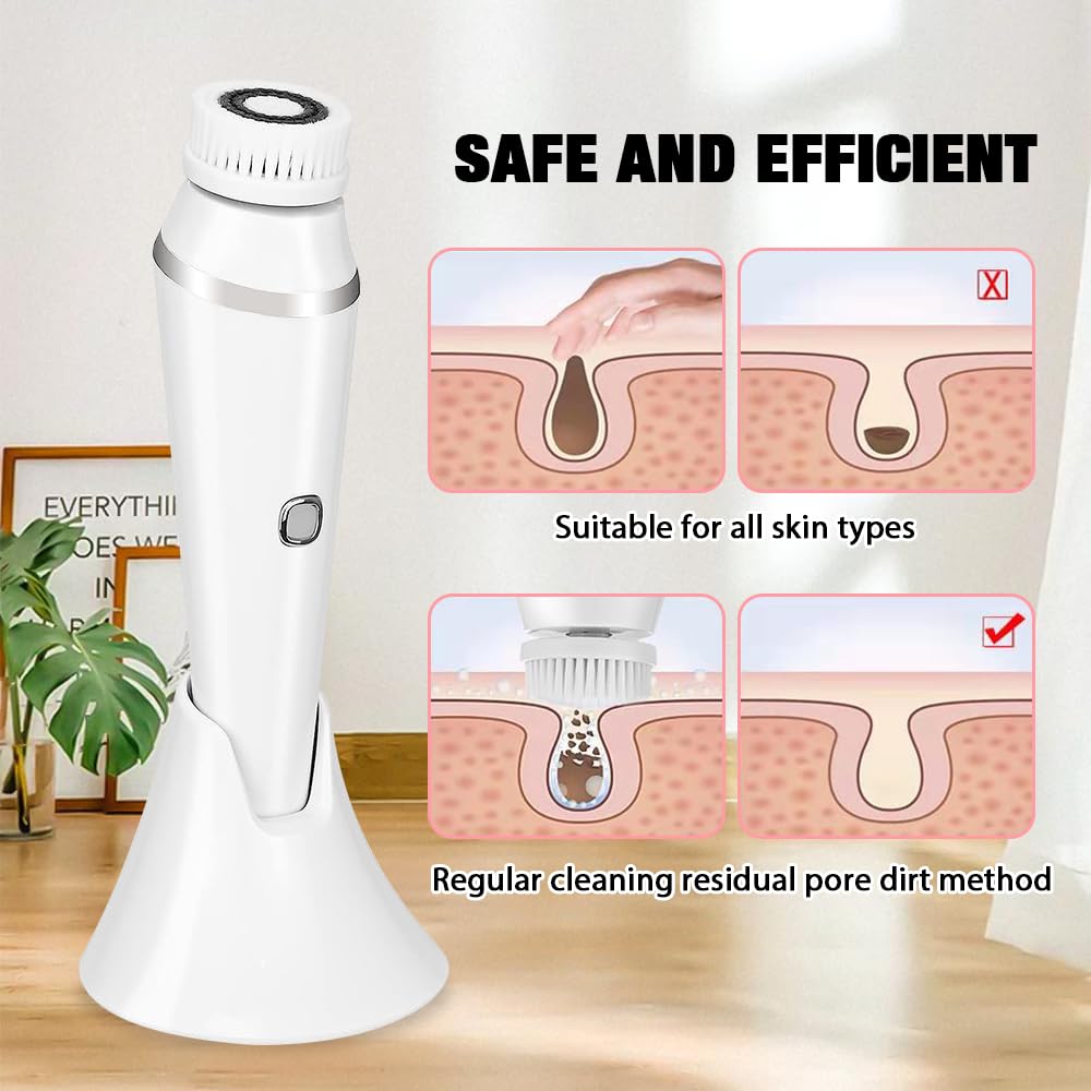Brosse Nettoyante Visage Électrique, Rechargeable Brosse Visage Rotative avec 4 TêTes de Rechange Étanche Brosse de Nettoyage du Visage pour Nettoyage, Exfoliant et Massage du Visage