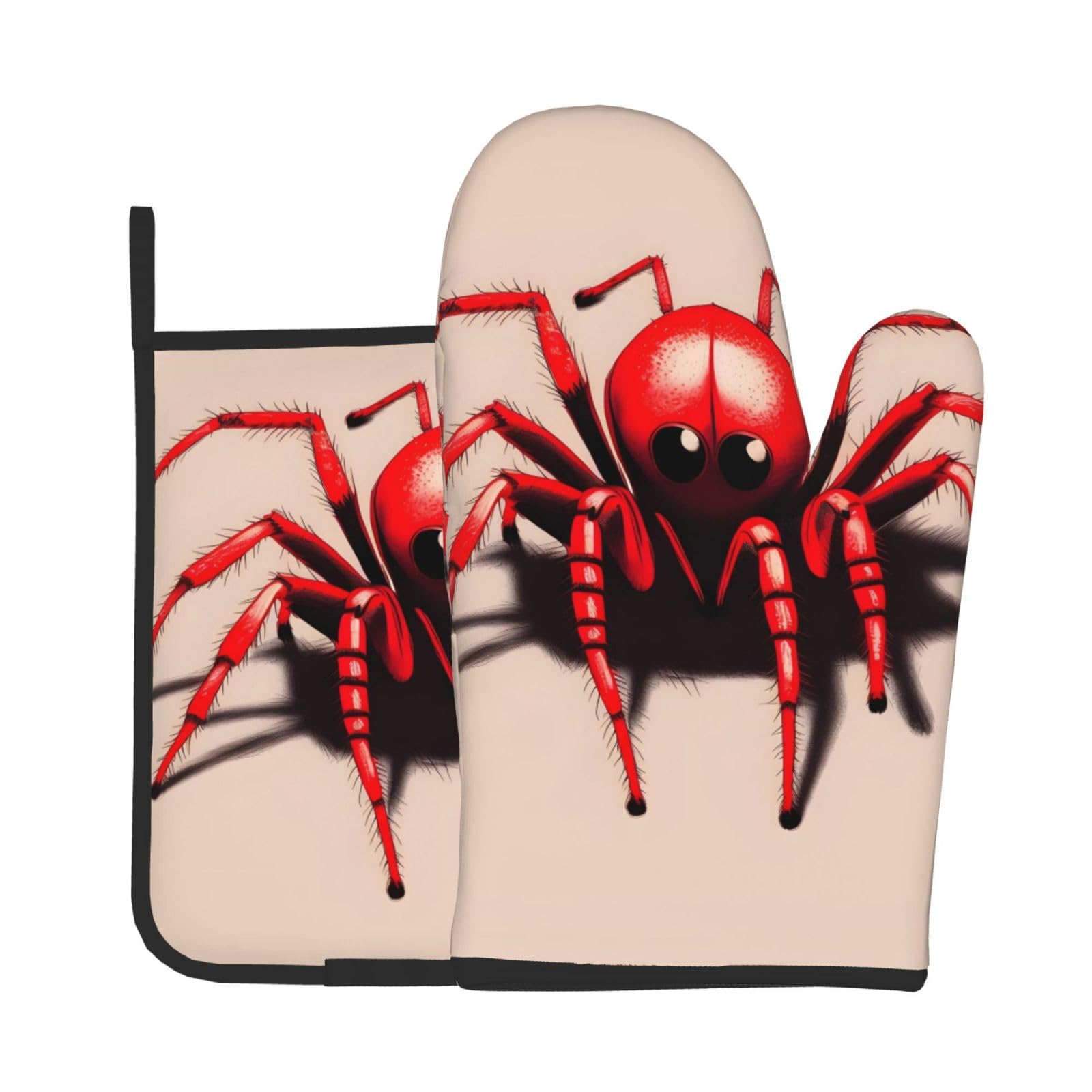 Oven Mitts and Potholders Set of 2 for Kitchen Baking Cooking GrayCute Little red Spider Thick and Durable