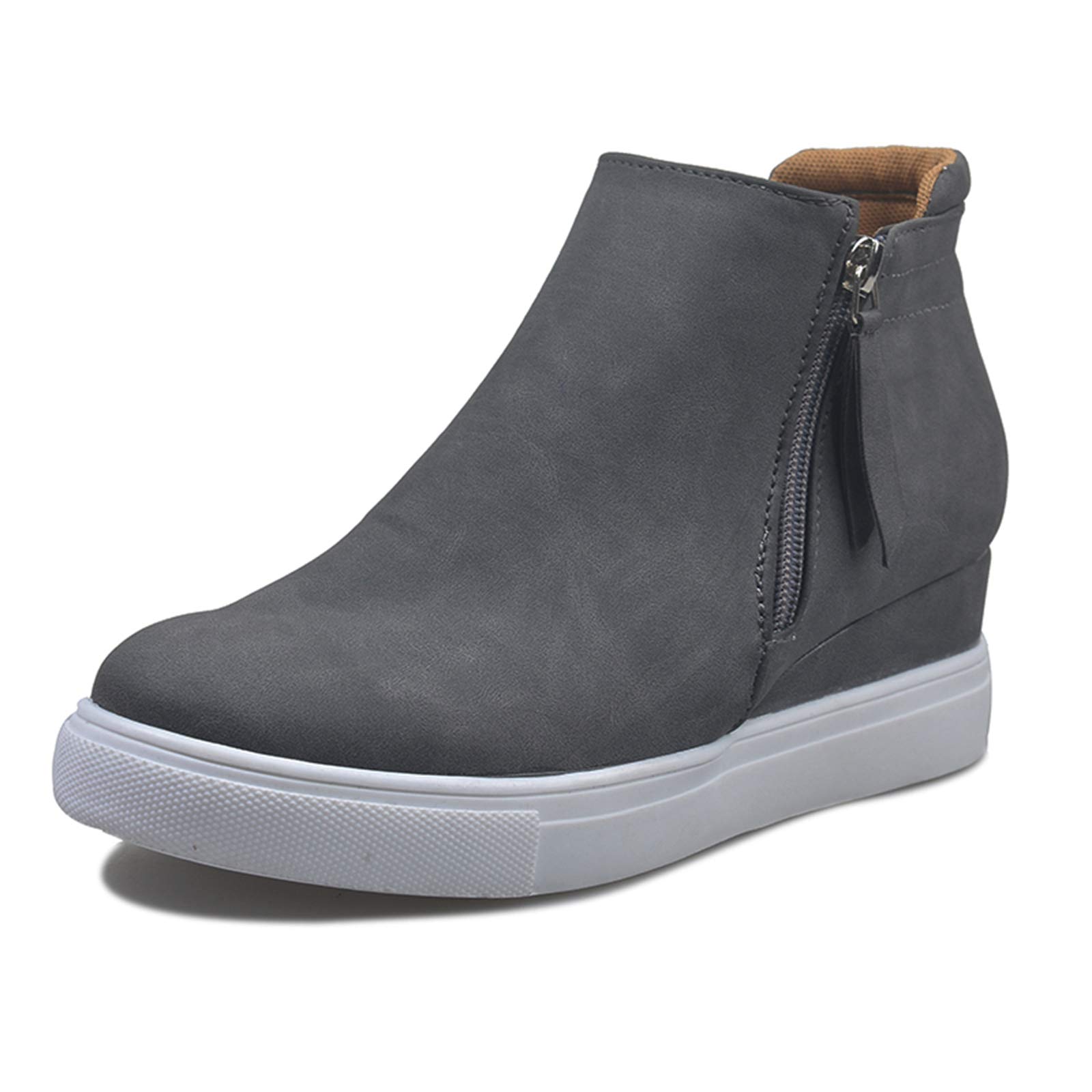 ZBYY Women's Hidden Wedge Sneakers Fashion Side Zipper Wedge Shoes Platform Sneakers Booties Casual Shoes