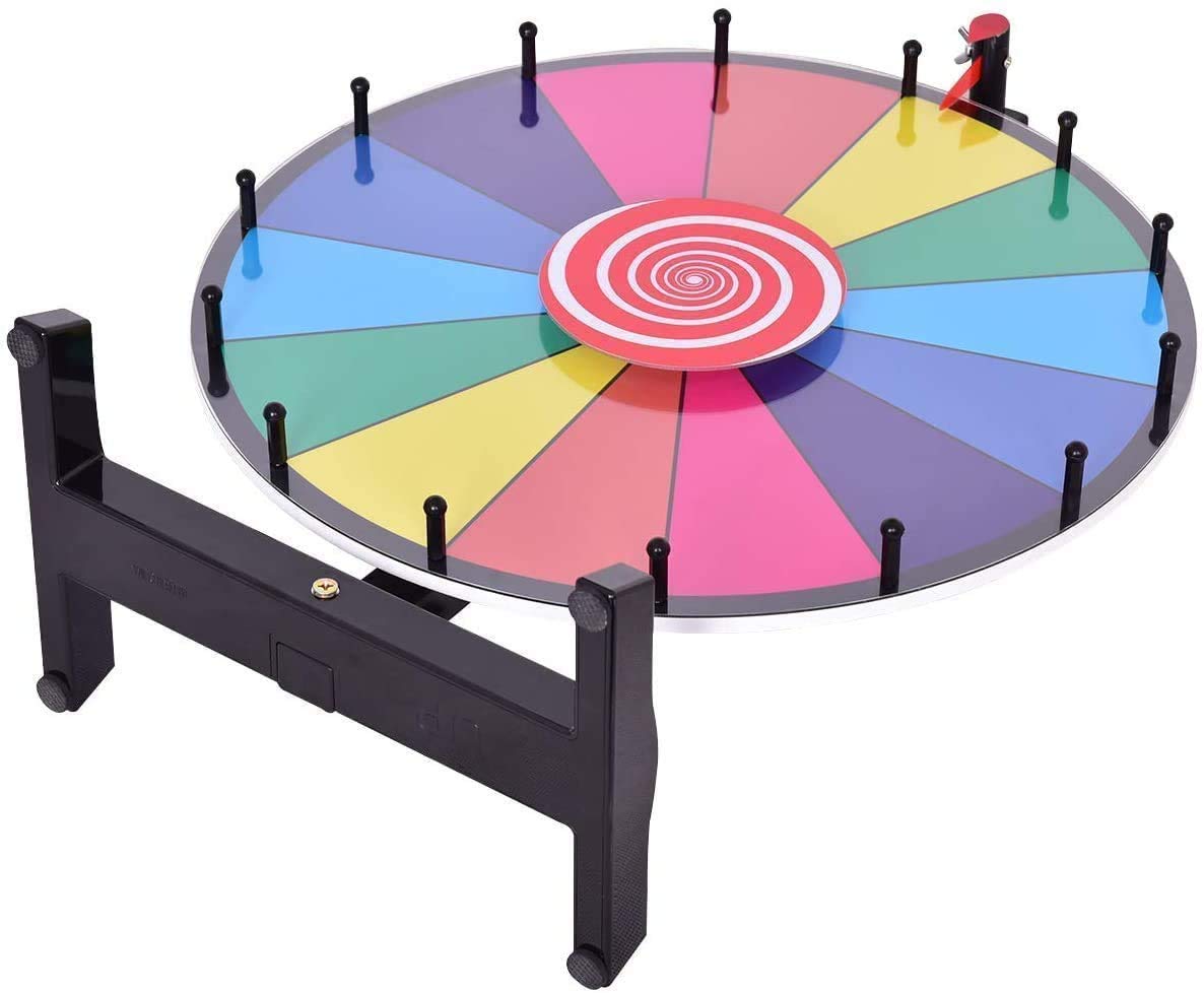 RELAX4LIFE 24” Glücksrad, Tischglückrad für Lotterspiele & Wortspiele, inkl. Radiergummi & Stift, ideal für Partys, Aktivitäten, Bankett, geeignet für Kinder & Erwachsenen, aus PVC & Kunststoff, bunt