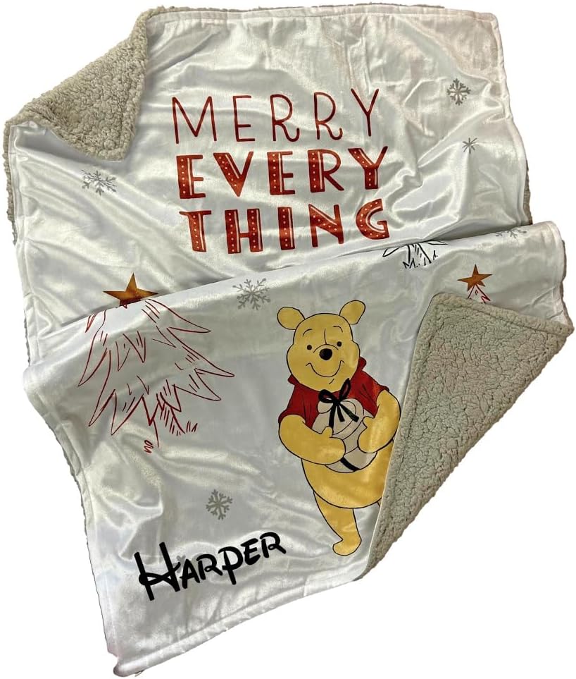Winnie The Pooh Baby Blanket Officially Licensed Personalized Christmas Mink Fleece Toddler Plush Blanket with Custom Name