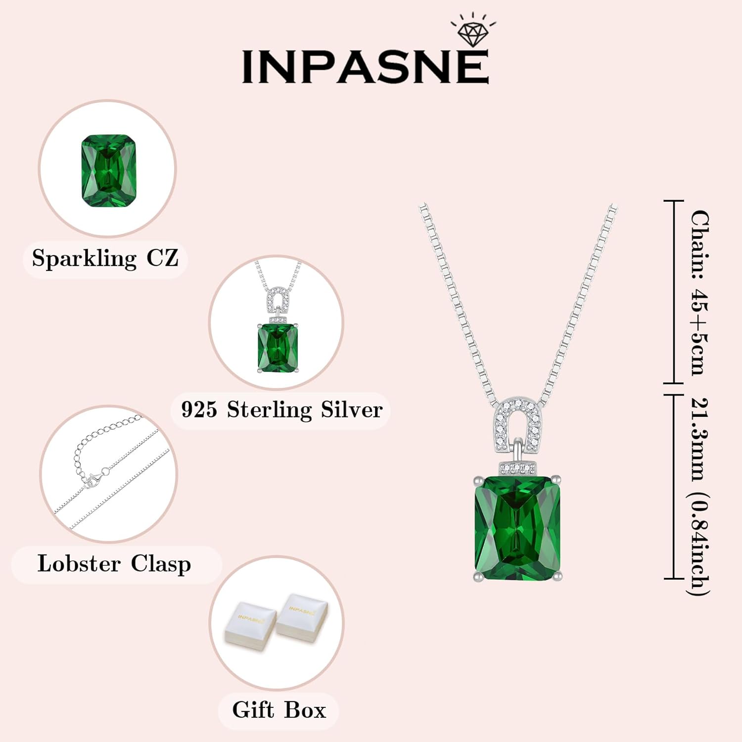 Emerald Cut Necklace 925 Sterling Silver Baguette Birthstone Pendant Necklace Jewelry Gifts for Women - Image 5