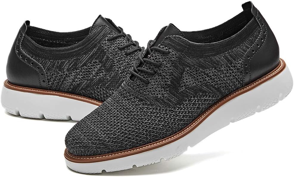 Mens Mesh Sneakers, Lightweight Breathable Walking Shoes, Stitchlite Oxford, Black and Grey, 10.5 US