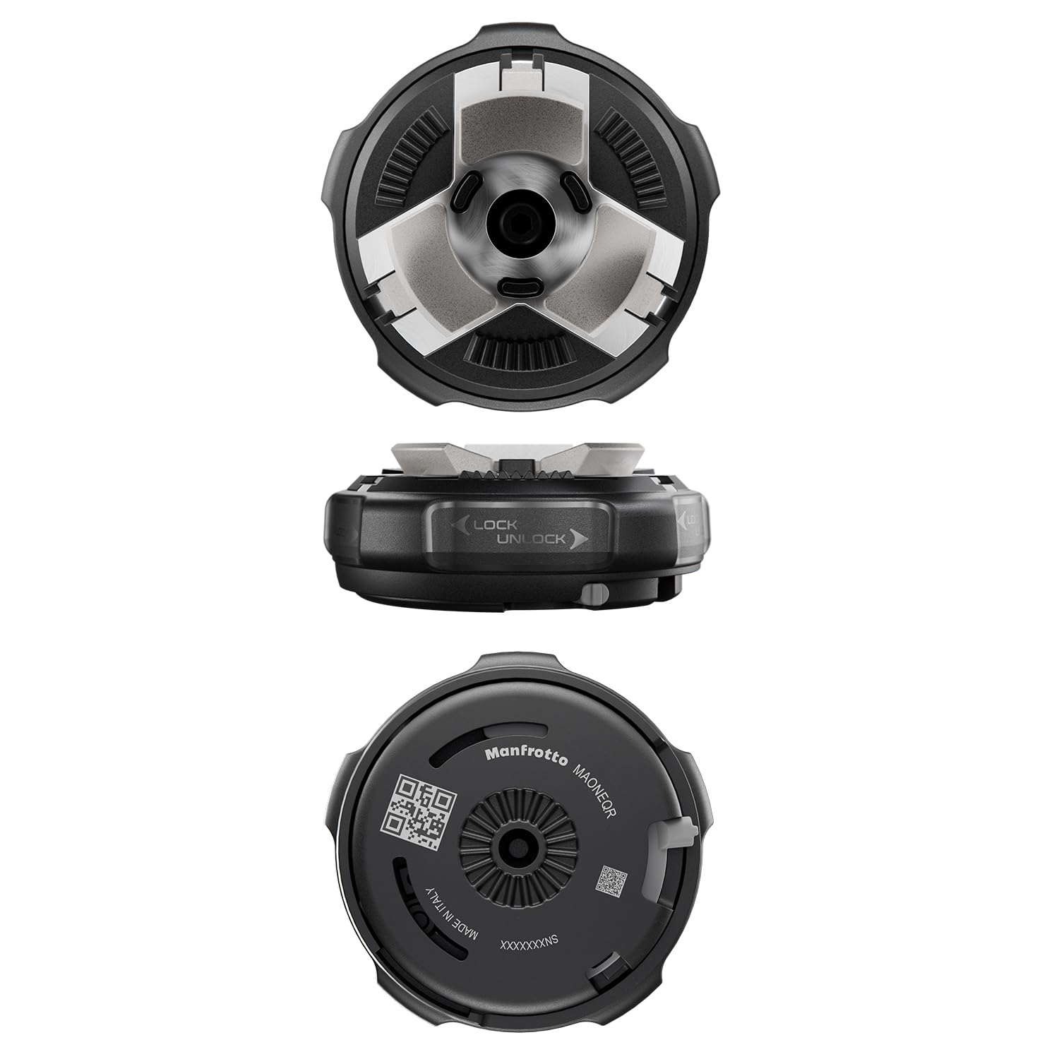 Manfrotto Xchange Base, Montura de Liberación Rápida, Rosca Universal 3/8", Soporta hasta 20 Kg, Compatible con Placa y Cabezales Xchange, para Foto y Vídeo