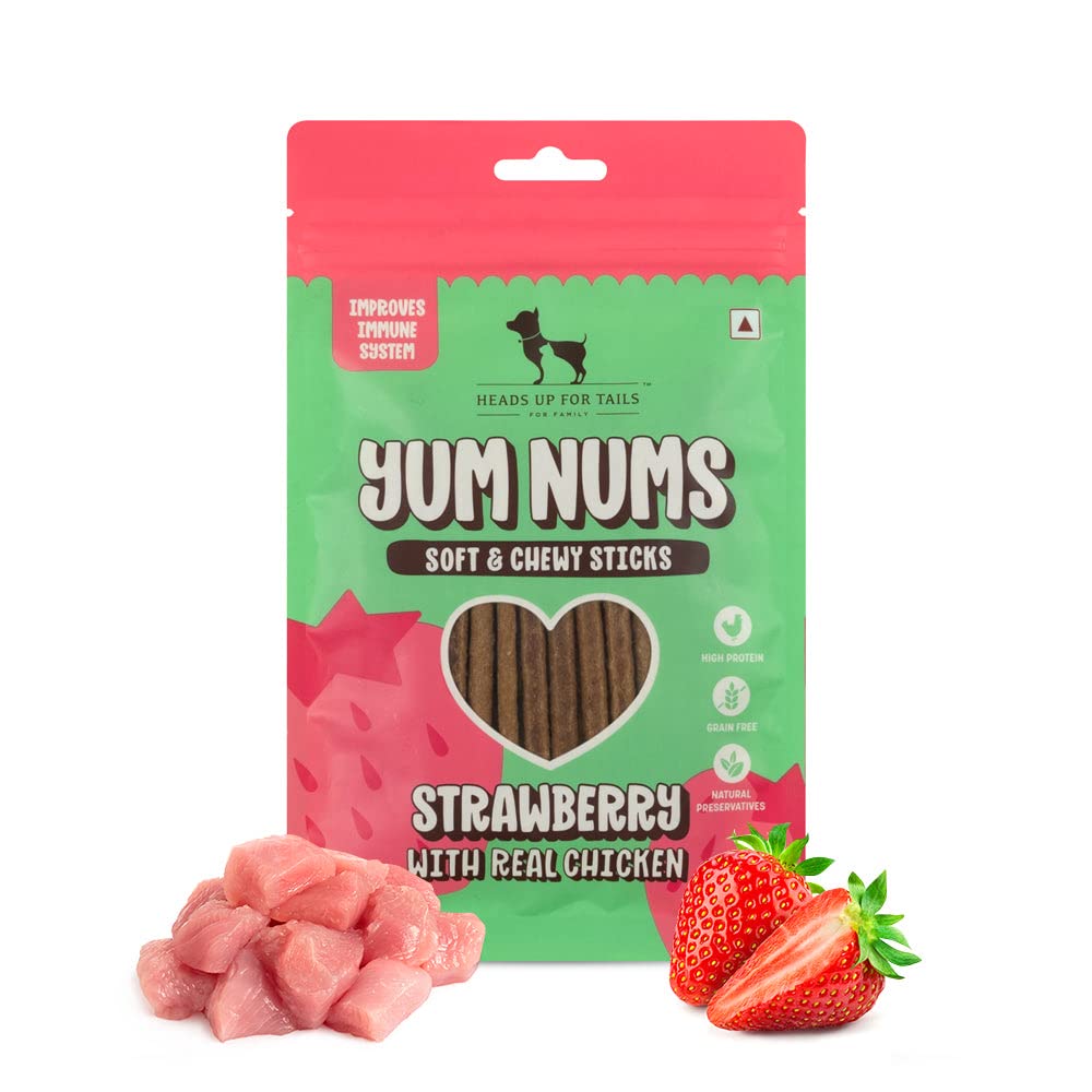 Yum Nums Soft & Chewy Sticks - Strawberry & Chicken | Dog Treats for Puppy & Adult Dogs | Training Treats for Small Dogs | Dog Snacks & Treats | Healthy & Tasty - 75 Gm