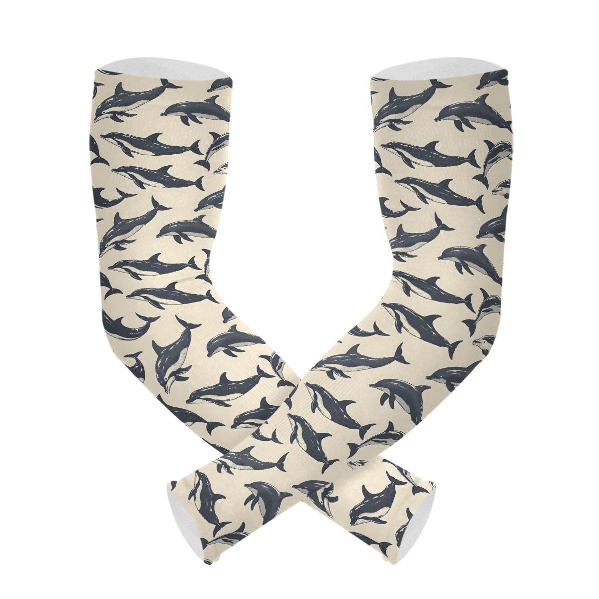 ALAZA Dolphin Fish Retro Gardening Sleeves Cooling Arm Sleeves Sun Protection Thumb Hole Arm Covers for Women Men