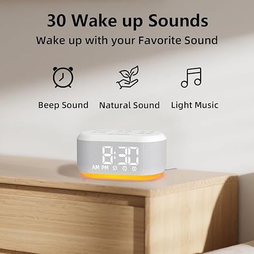 Miniatura 5 de Reloj despertador 3 en 1 con máquina de sonido para dormitorio, reloj digital enchufable con 30 sonidos de despertador, despertador para personas