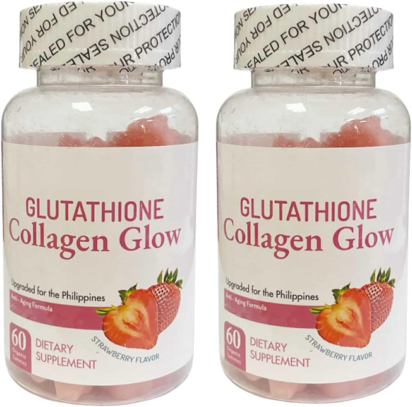 Generic N Glow Glutathione Collagen Glow, 60 Organic Chewable Gummies (Strawberry (2 Bottles)