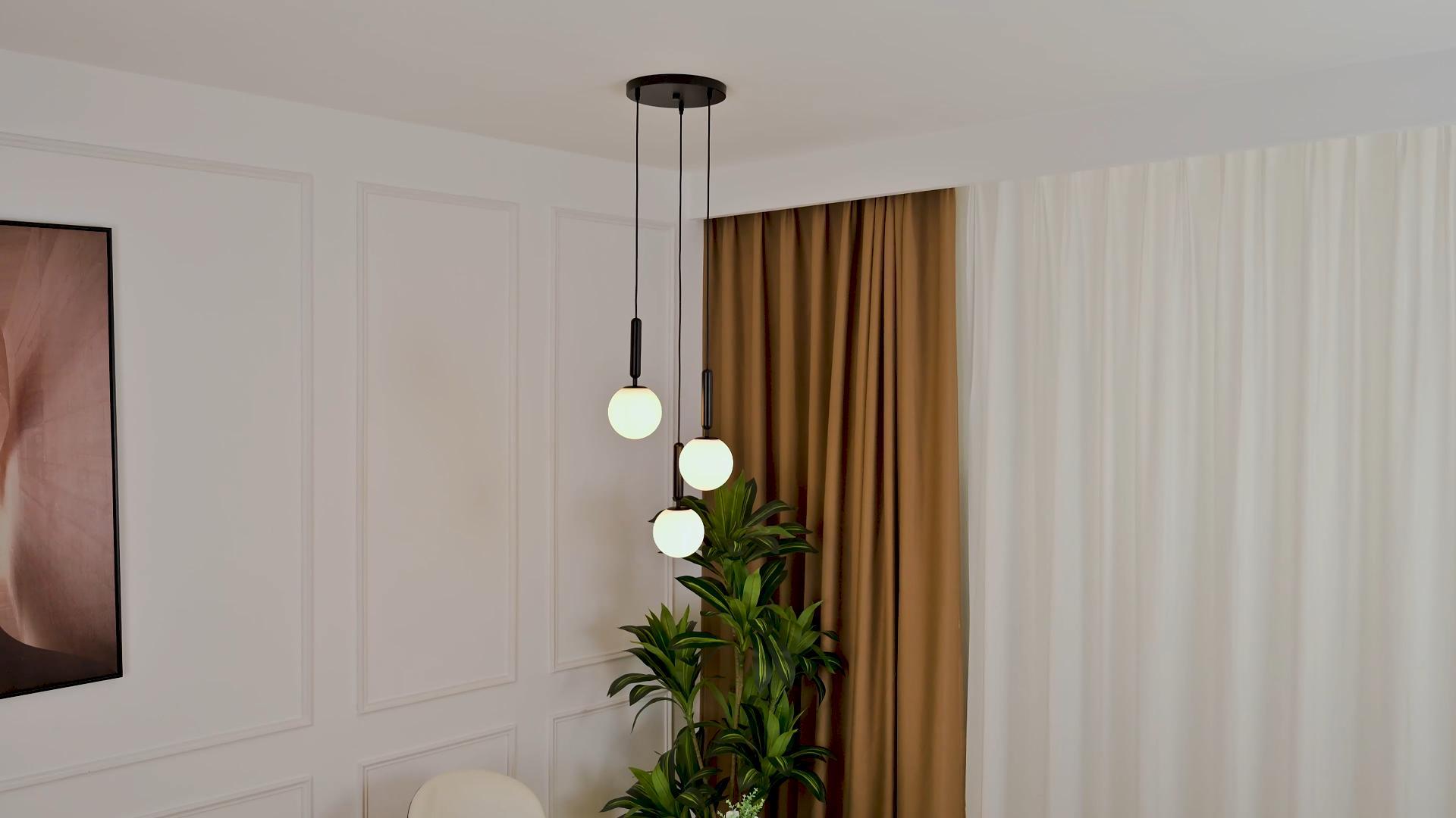 Image of Modern Black Pendant Light Hanging Fixture Light for Kitchen Island Mid Century with Globe Pendant Light Milk White Glass Pendant Lighting for Living Room Bedroom Entryway (3 Lights)