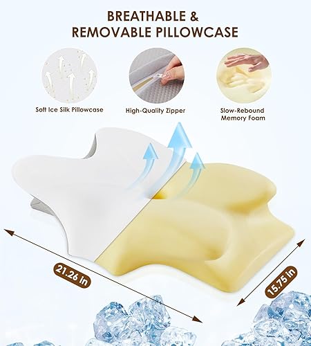 Miniatura 6 de Almohada cervical para cuello y hombro, almohadas ergonómicas de espuma viscoelástica para dormir con funda de almohada lavable, almohada