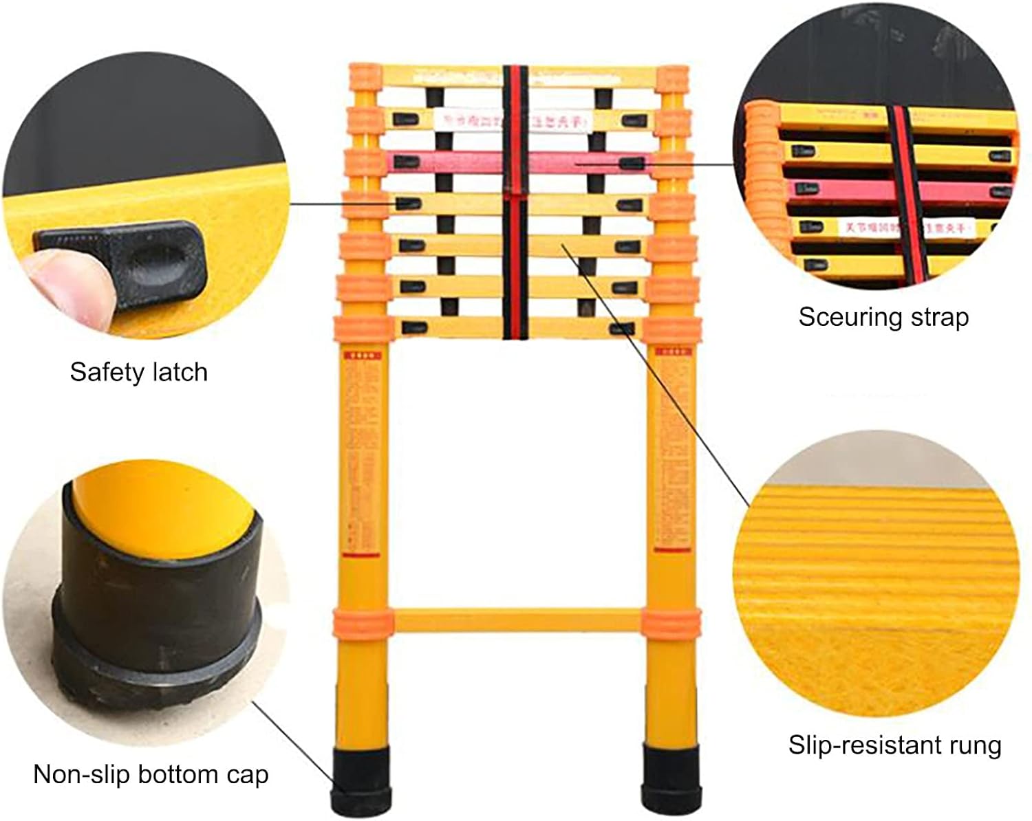 Fiberglass Telescoping Ladder Non Conductive, Anti-Pinch Heavy Duty Folding Telescopic Extension Ladders for Outdoor Building & Rooftops (Size : 2M/6.5ft) Star of Light